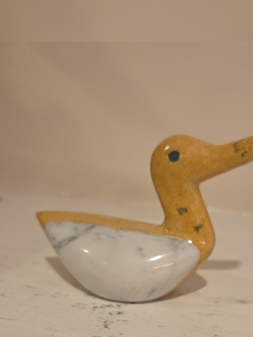 Vtg Hand Carved Marble Stone Duck Figurine Paperweight Bird Sculpture 4" Deco